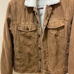 H&M Sherpa Lined Faux Fur Corduroy Trucker Jacket Brown Mens Medium